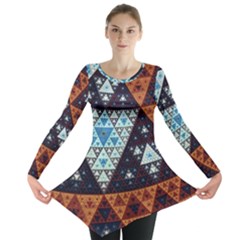 Fractal Triangle Geometric Abstract Pattern Long Sleeve Tunic 