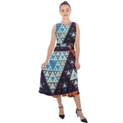 Fractal Triangle Geometric Abstract Pattern Midi Tie-back Chiffon Dress