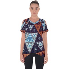 Fractal Triangle Geometric Abstract Pattern Cut Out Side Drop T-shirt