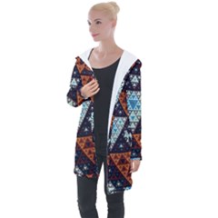 Fractal Triangle Geometric Abstract Pattern Longline Hooded Cardigan