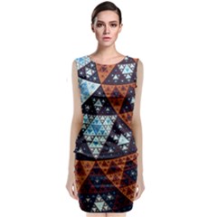 Fractal Triangle Geometric Abstract Pattern Sleeveless Velvet Midi Dress