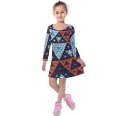 Fractal Triangle Geometric Abstract Pattern Kids  Long Sleeve Velvet Dress