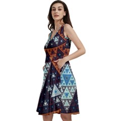 Fractal Triangle Geometric Abstract Pattern Sleeveless V-neck Skater Dress With Pockets