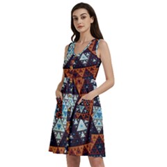 Fractal Triangle Geometric Abstract Pattern Sleeveless Dress With Pocket