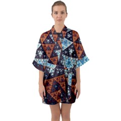Fractal Triangle Geometric Abstract Pattern Half Sleeve Satin Kimono 
