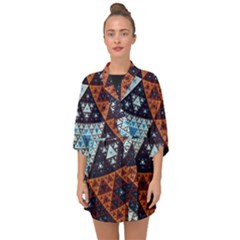 Fractal Triangle Geometric Abstract Pattern Half Sleeve Chiffon Kimono