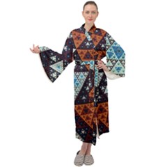 Fractal Triangle Geometric Abstract Pattern Maxi Velvet Kimono