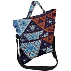 Fractal Triangle Geometric Abstract Pattern Fold Over Handle Tote Bag