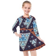 Fractal Triangle Geometric Abstract Pattern Kids  Quarter Sleeve Shirt Dress