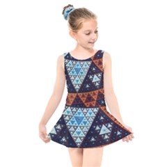 Fractal Triangle Geometric Abstract Pattern Kids  Skater Dress Swimsuit