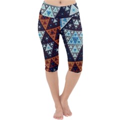 Fractal Triangle Geometric Abstract Pattern Lightweight Velour Cropped Yoga Leggings