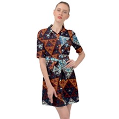 Fractal Triangle Geometric Abstract Pattern Belted Shirt Dress by Cemarart