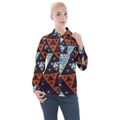 Fractal Triangle Geometric Abstract Pattern Women s Long Sleeve Pocket Shirt