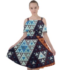 Fractal Triangle Geometric Abstract Pattern Cut Out Shoulders Chiffon Dress