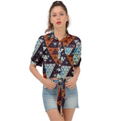 Fractal Triangle Geometric Abstract Pattern Tie Front Shirt 