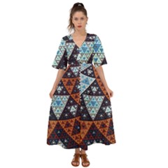 Fractal Triangle Geometric Abstract Pattern Kimono Sleeve Boho Dress