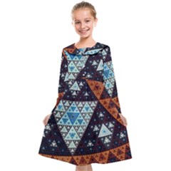 Fractal Triangle Geometric Abstract Pattern Kids  Midi Sailor Dress