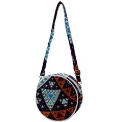 Fractal Triangle Geometric Abstract Pattern Crossbody Circle Bag by Cemarart