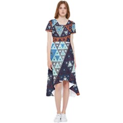 Fractal Triangle Geometric Abstract Pattern High Low Boho Dress