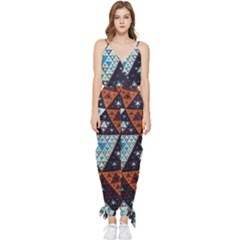 Fractal Triangle Geometric Abstract Pattern Sleeveless Tie Ankle Chiffon Jumpsuit