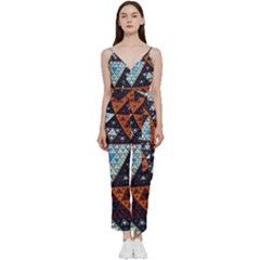 Fractal Triangle Geometric Abstract Pattern V-neck Camisole Jumpsuit