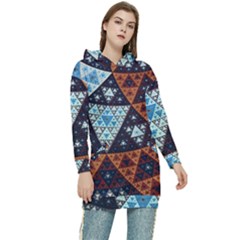 Fractal Triangle Geometric Abstract Pattern Women s Long Oversized Pullover Hoodie