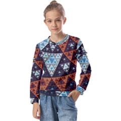 Fractal Triangle Geometric Abstract Pattern Kids  Long Sleeve T-shirt With Frill 