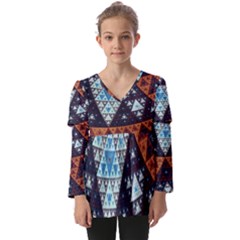 Fractal Triangle Geometric Abstract Pattern Kids  V Neck Casual Top