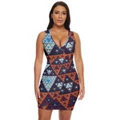 Fractal Triangle Geometric Abstract Pattern Draped Bodycon Dress