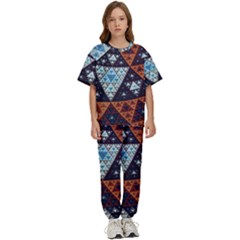 Fractal Triangle Geometric Abstract Pattern Kids  T-shirt And Pants Sports Set