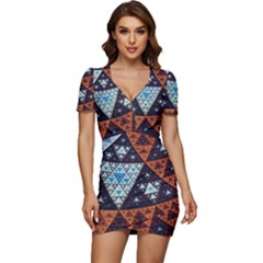 Fractal Triangle Geometric Abstract Pattern Low Cut Cap Sleeve Mini Dress