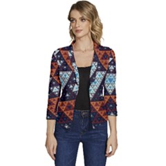 Fractal Triangle Geometric Abstract Pattern Women s Casual 3/4 Sleeve Spring Jacket