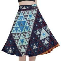 Fractal Triangle Geometric Abstract Pattern A-line Full Circle Midi Skirt With Pocket