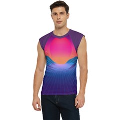 80s Synthwave Styled Landscape With Blue Grid Mountains Men s Raglan Cap Sleeve T-shirt