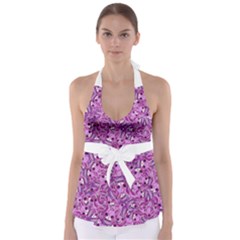 Kawaii Cyborg Cats Motif Random Pattern Tie Back Tankini Top