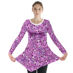 Kawaii Cyborg Cats Motif Random Pattern Long Sleeve Tunic 