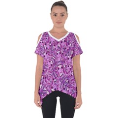 Kawaii Cyborg Cats Motif Random Pattern Cut Out Side Drop T-shirt