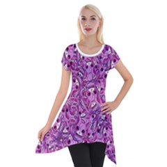 Kawaii Cyborg Cats Motif Random Pattern Short Sleeve Side Drop Tunic