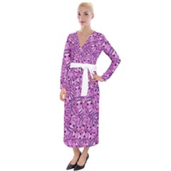 Kawaii Cyborg Cats Motif Random Pattern Velvet Maxi Wrap Dress