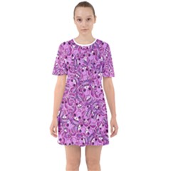 Kawaii Cyborg Cats Motif Random Pattern Sixties Short Sleeve Mini Dress