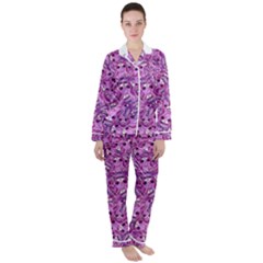 Kawaii Cyborg Cats Motif Random Pattern Women s Long Sleeve Satin Pajamas Set	