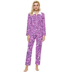 Kawaii Cyborg Cats Motif Random Pattern Womens  Long Sleeve Velvet Pocket Pajamas Set