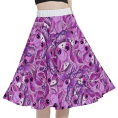 Kawaii Cyborg Cats Motif Random Pattern A-line Full Circle Midi Skirt With Pocket