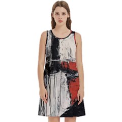 Abstract  Round Neck Sleeve Casual Dress With Pockets