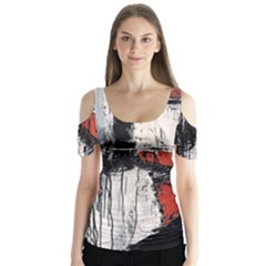 Abstract  Butterfly Sleeve Cutout T-shirt 