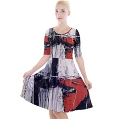 Abstract  Quarter Sleeve A-line Dress With Pockets