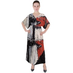 Abstract  V-neck Boho Style Maxi Dress