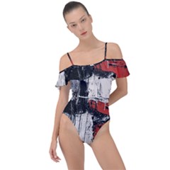 Abstract  Frill Detail One Piece Swimsuit