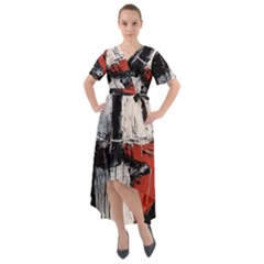 Abstract  Front Wrap High Low Dress