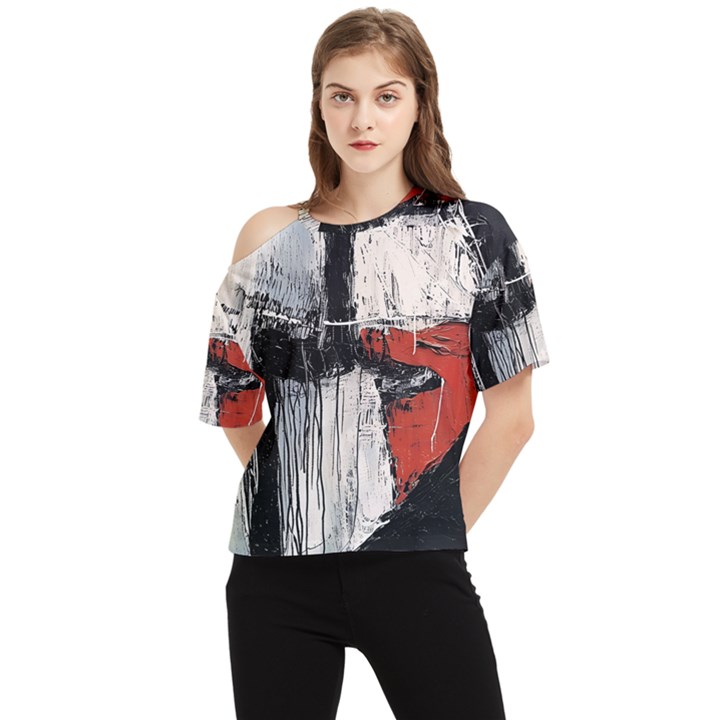 Abstract  One Shoulder Cut Out T-Shirt